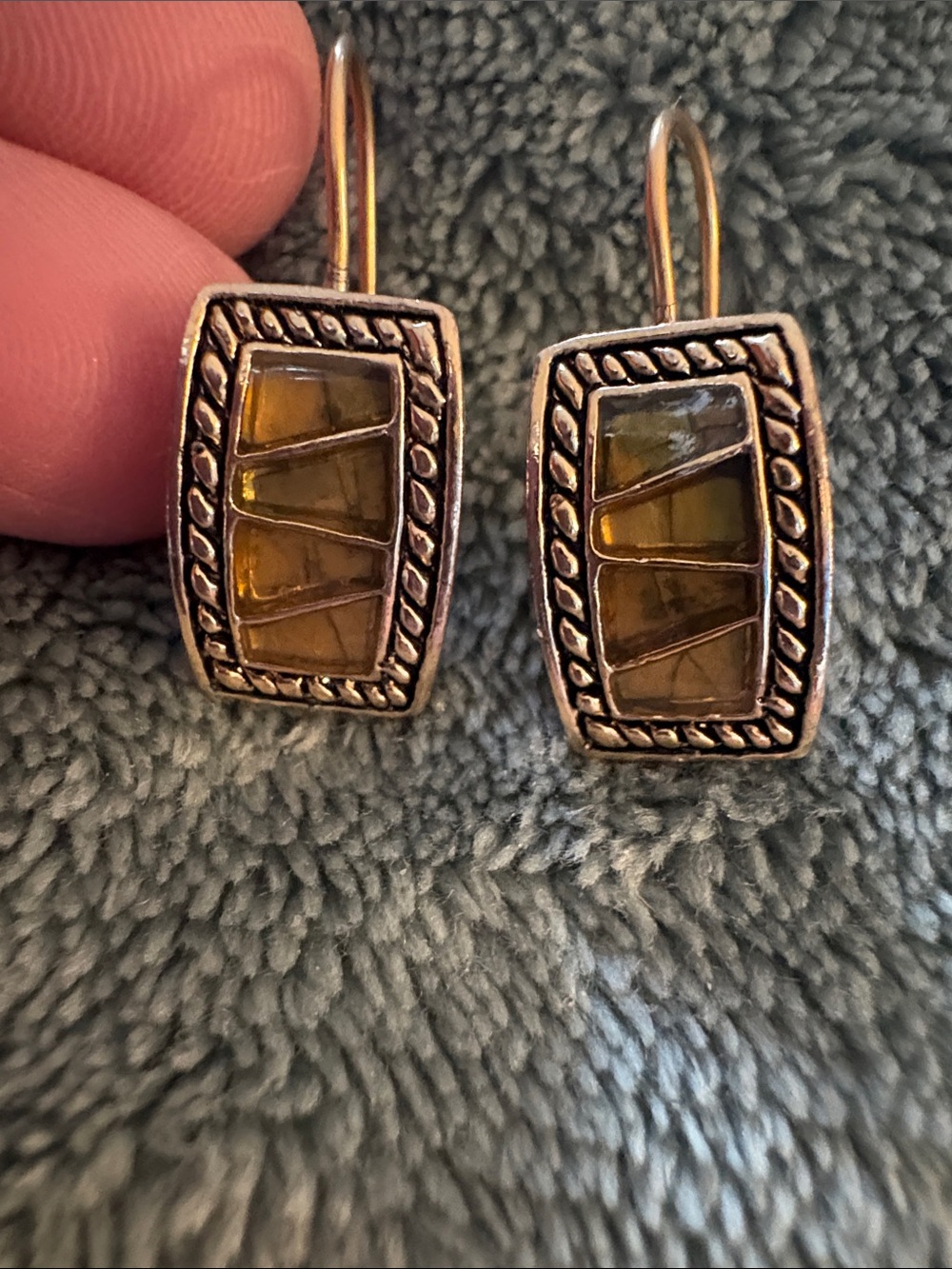 Monet Yellow Opal Inlay Rope-Edge Drop Earrings - Picture 4 of 4